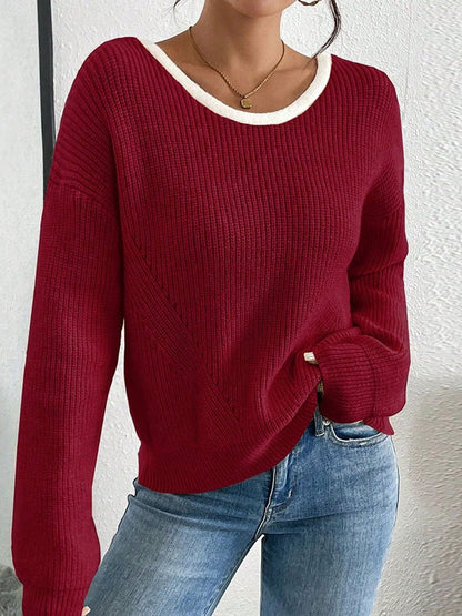 Bogen Kontrastfarben Rückenausschnitt Pullover