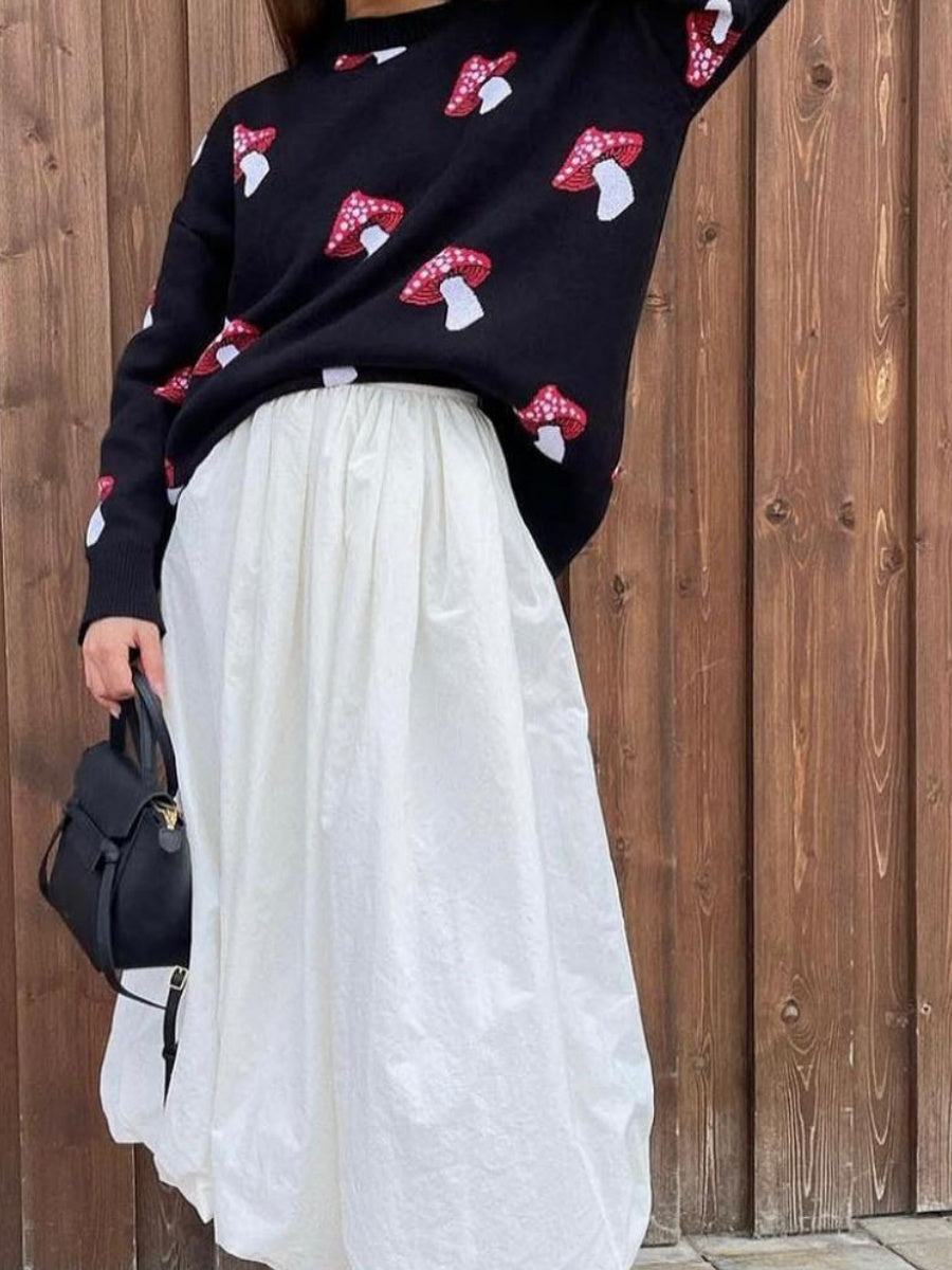 Liber Autumn Damen Pullover mit Pilzmuster aus garngefärbtem Material