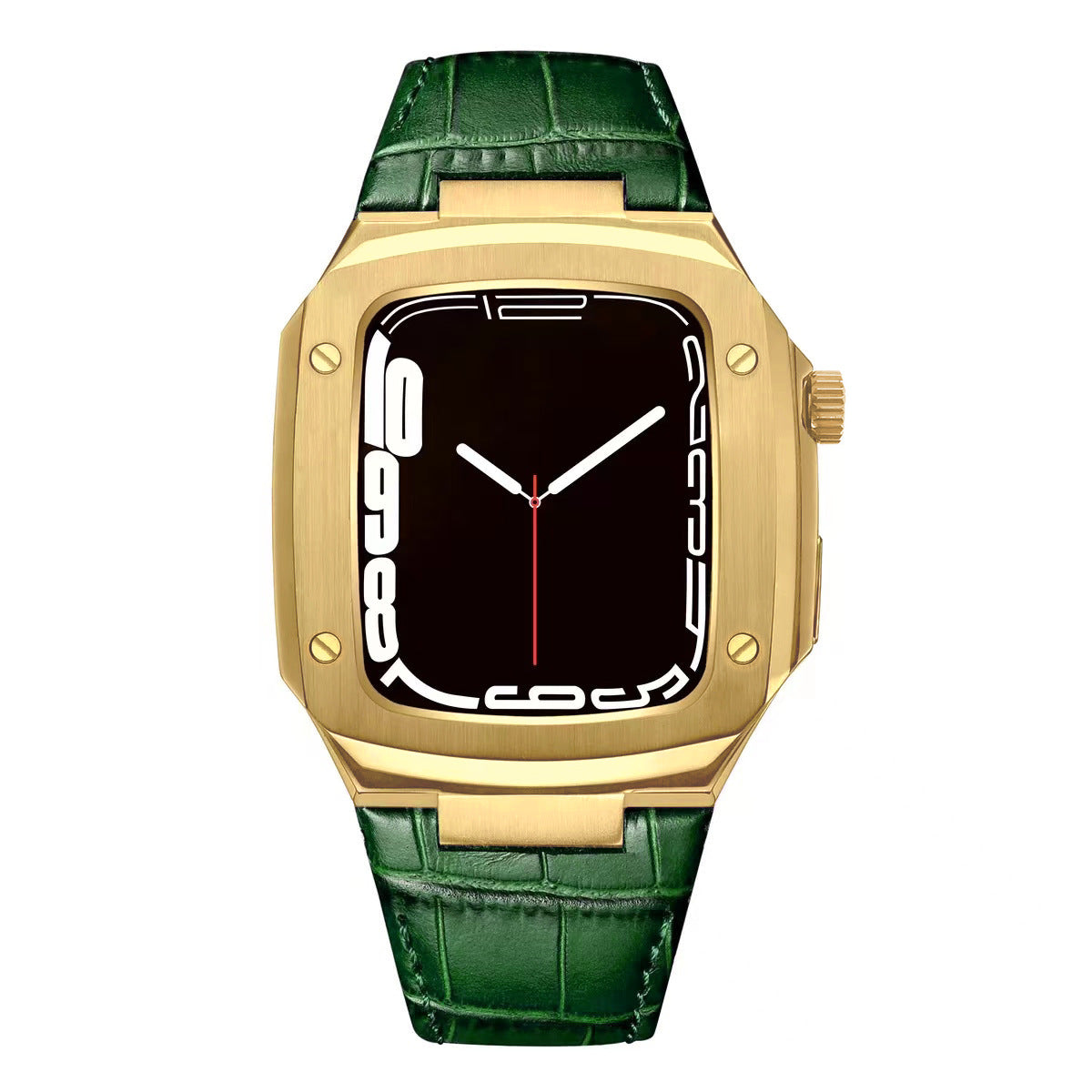 Luxuriöses Metallgehäuse mit Lederarmband für Apple Watch Series 40/41/44/45 mm