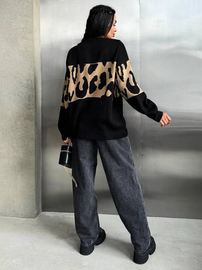 Liber Autumn Damen Leopardenmuster Kleidung Raglanärmel paneelierter Pullover