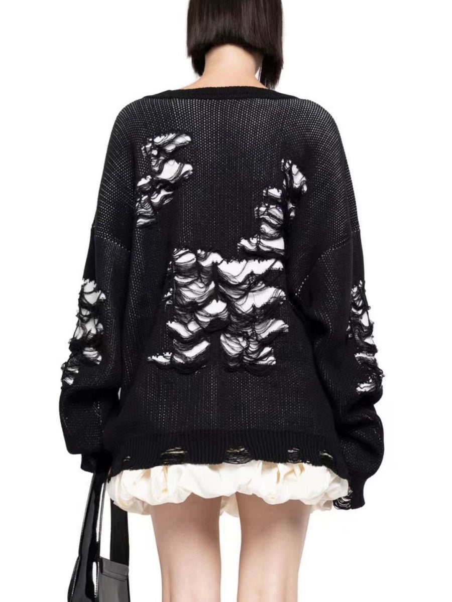 Liber Autumn Damen Kontrastfarbe zerrissener Patchwork Pullover