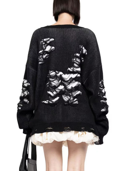 Liber Autumn Damen Kontrastfarbe zerrissener Patchwork Pullover