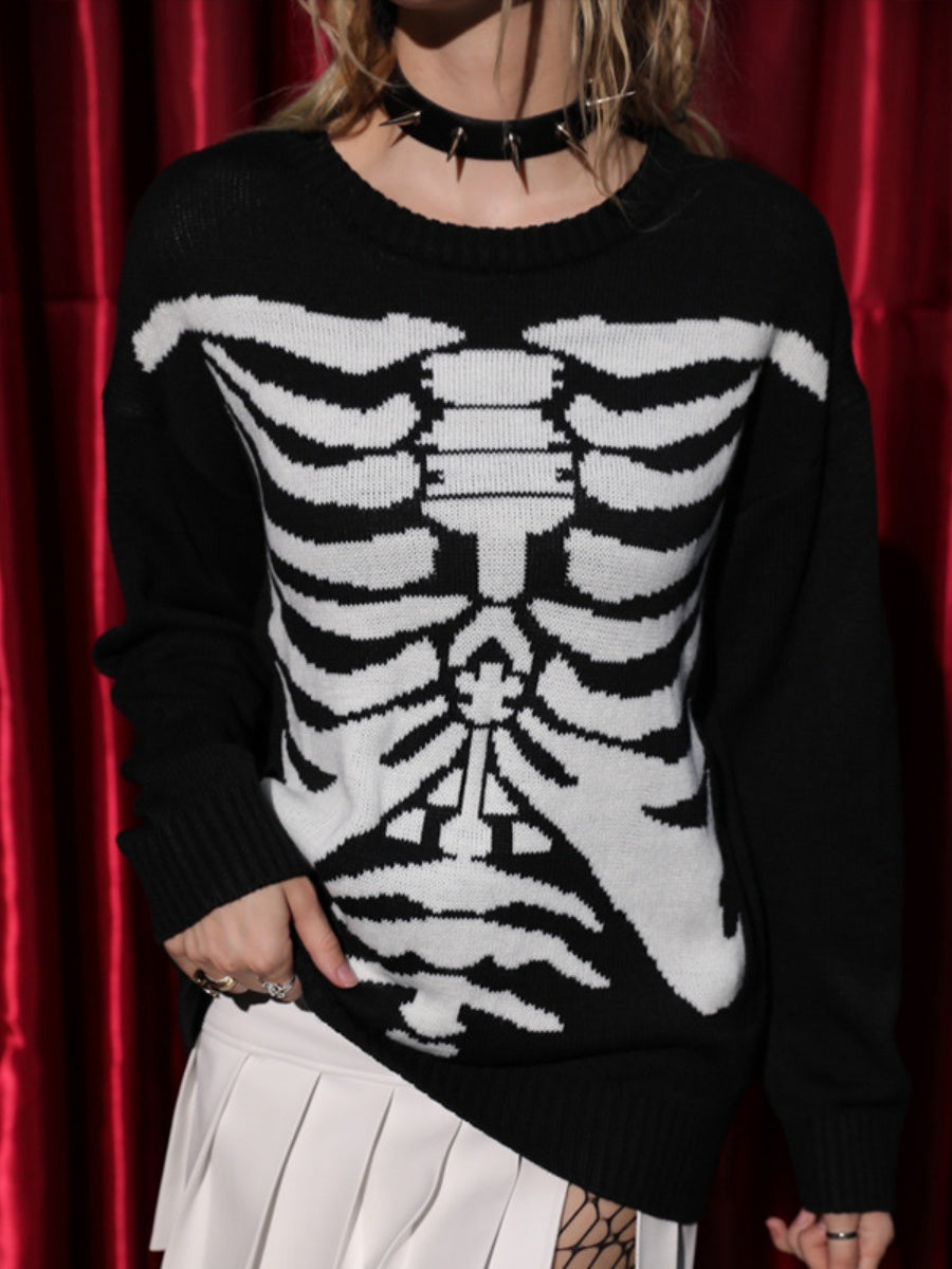 Liber Damen Herbst Totenkopf Langarm Pullover