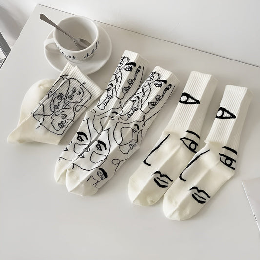 Starrende Gesichter - Abstrakte Linienkunst Socken