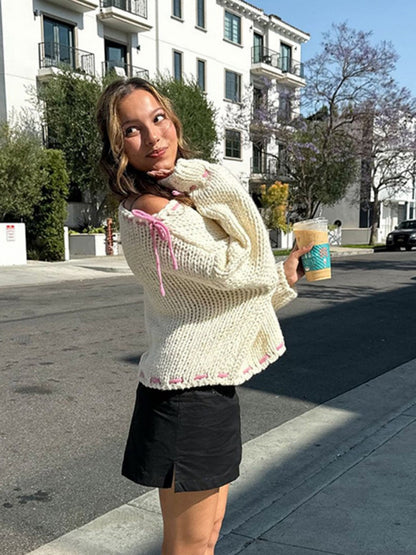 Schnürung Bogen Kontrastfarben Pullover