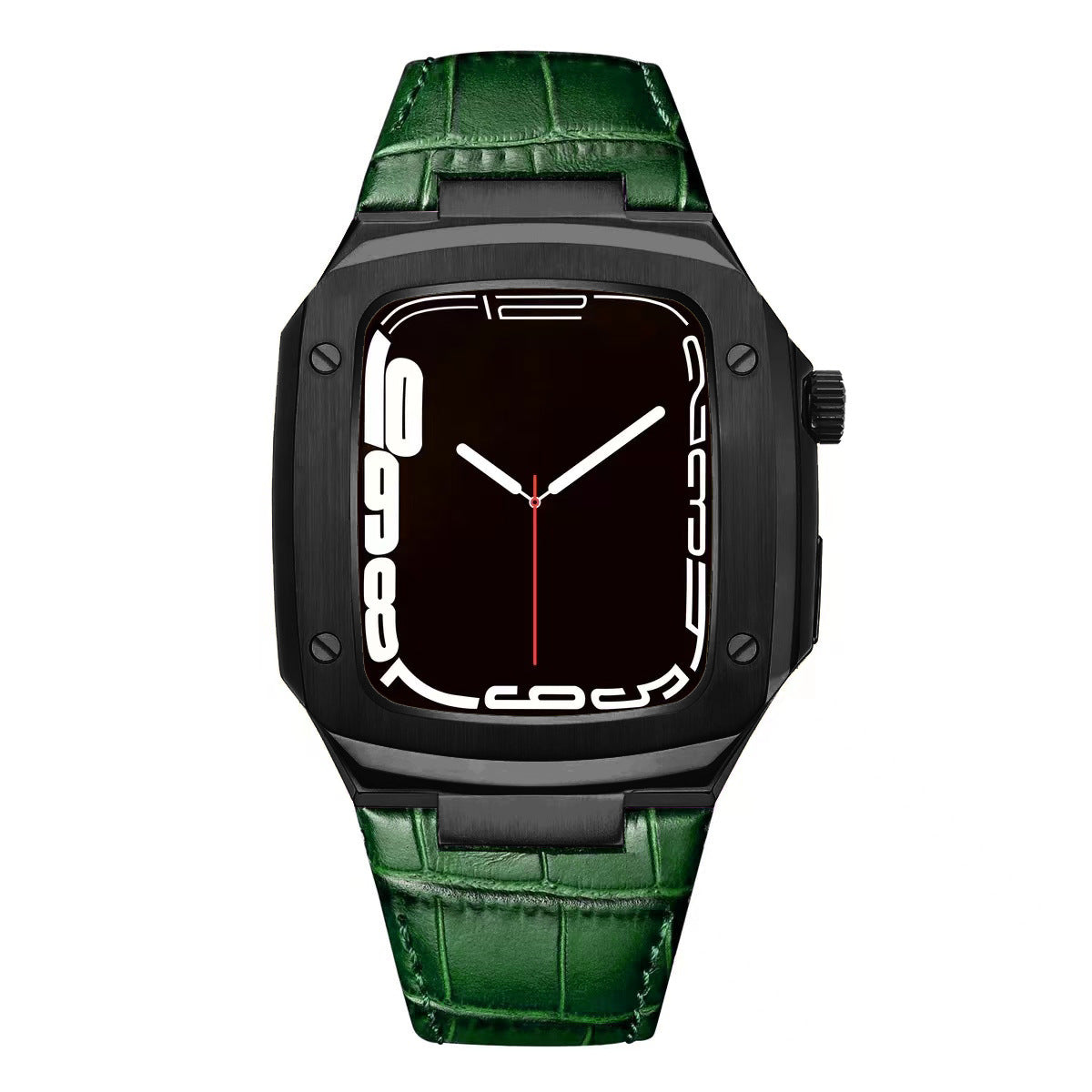 Luxuriöses Metallgehäuse mit Lederarmband für Apple Watch Series 40/41/44/45 mm