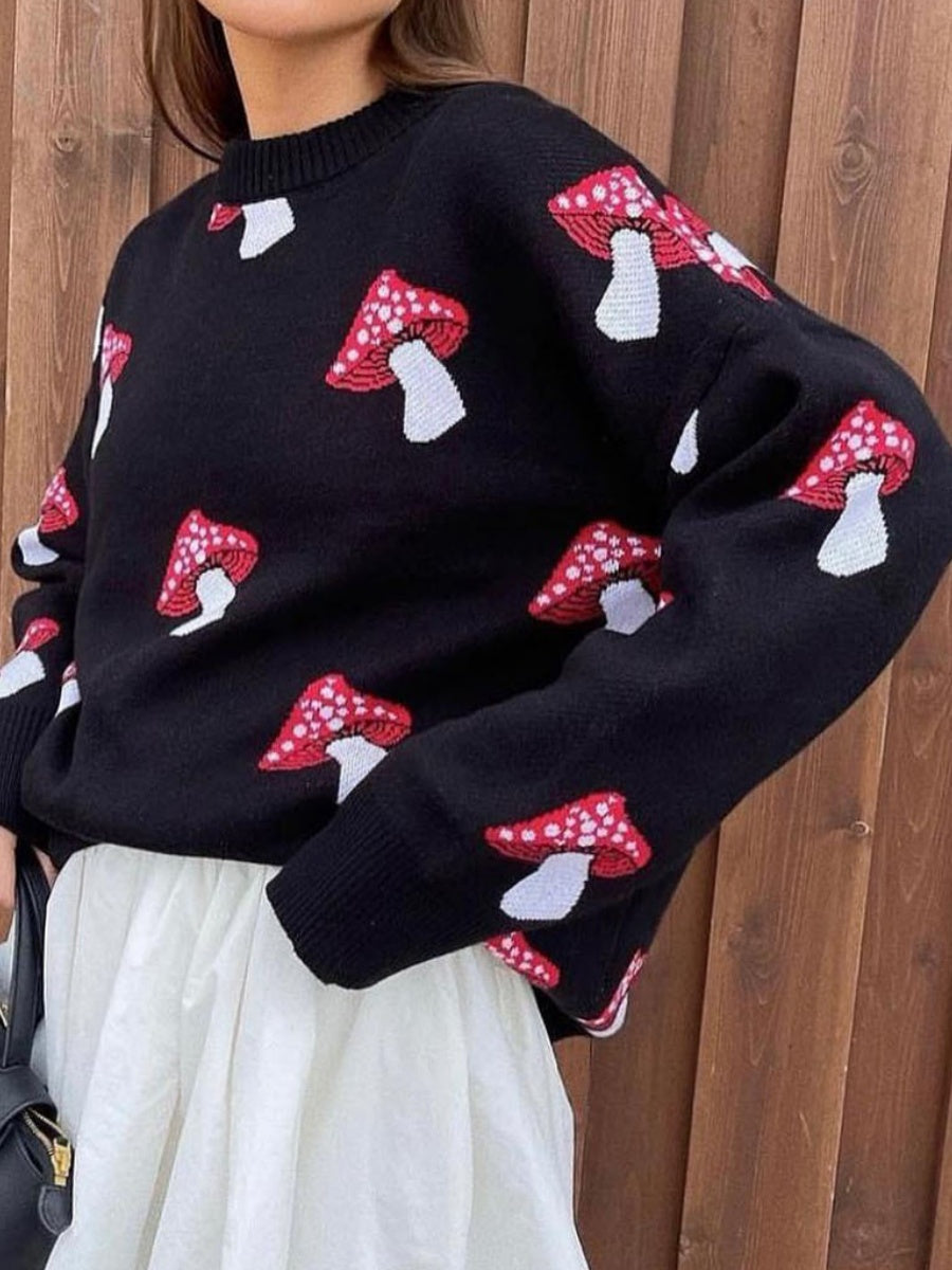 Liber Autumn Damen Pullover mit Pilzmuster aus garngefärbtem Material