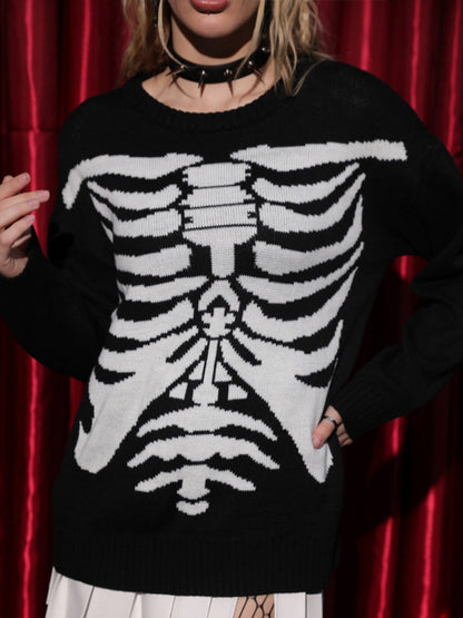 Liber Damen Herbst Totenkopf Langarm Pullover