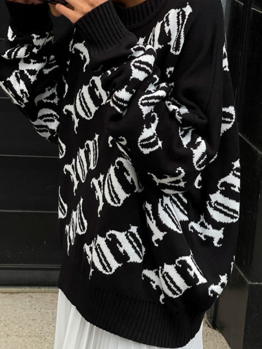 Liber Autumn Damen Retro-Mode Europäischer und Amerikanischer Rockdruck Pullover Sweater