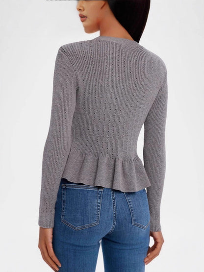 Liber Spring Damen Pullover mit V-Ausschnitt und Rüschen in einfarbig