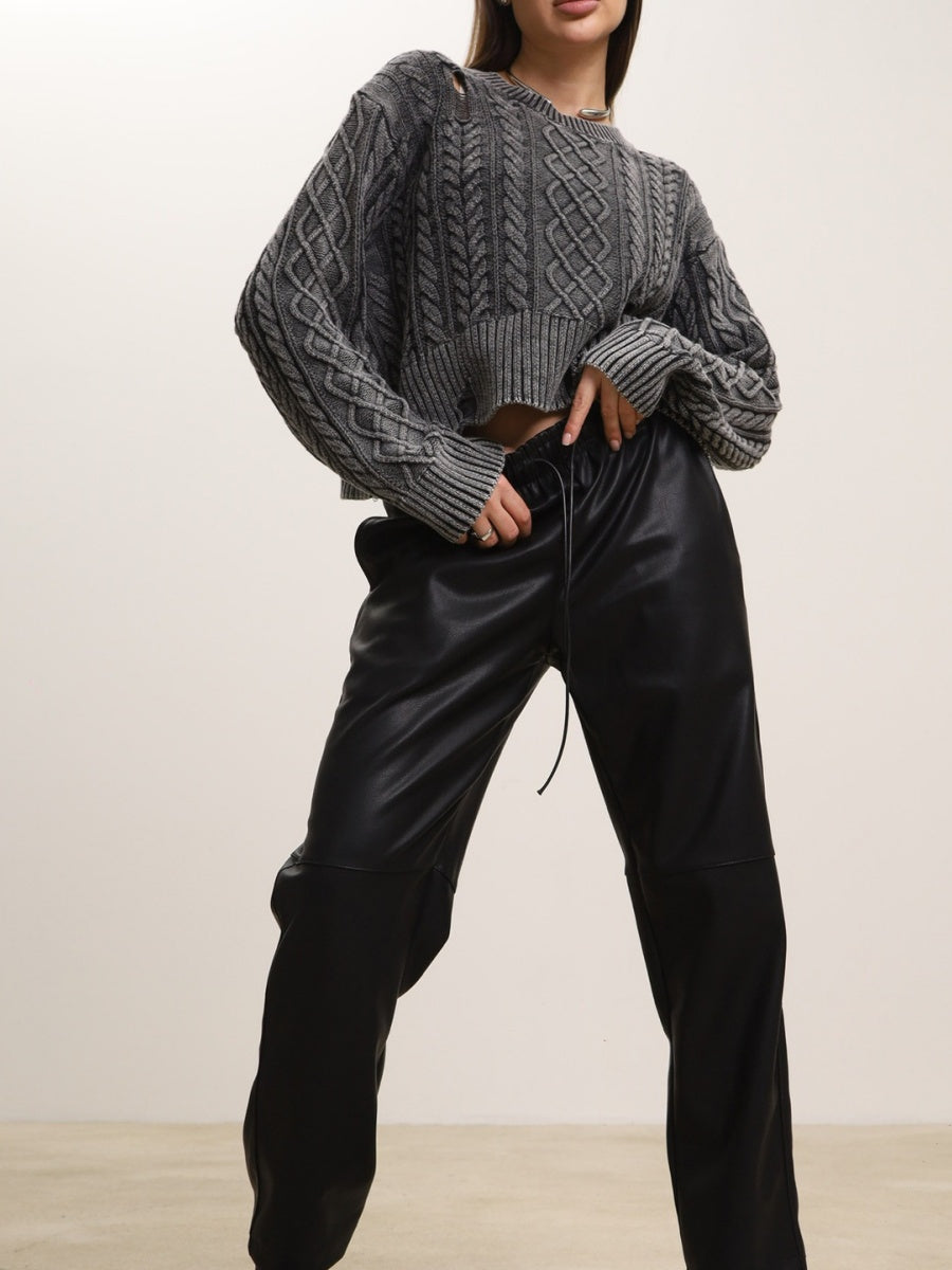 Liber Autumn Damen gewaschenes kurzes Kleidungsstück mit Bauchnabelloch, Batwing-Ärmeln, Pullover-Sweater