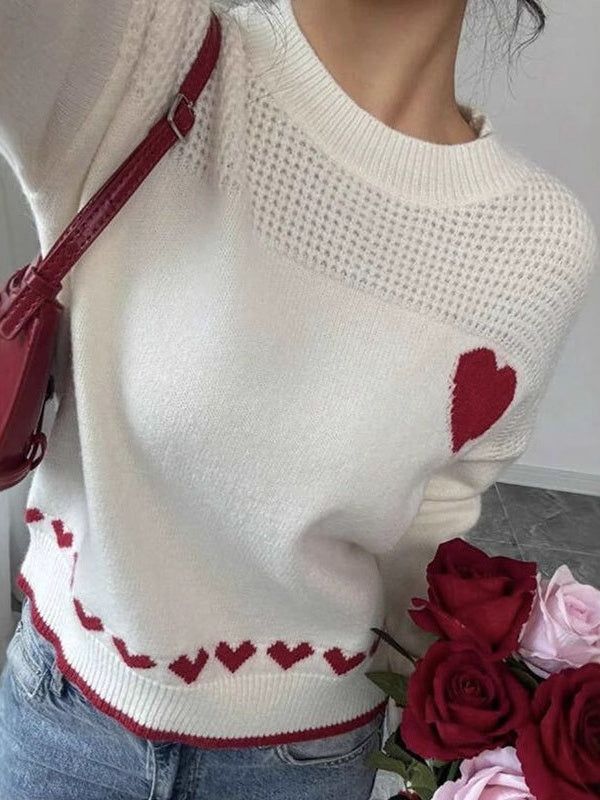 Herz-Muster Crew-Neck Pullover