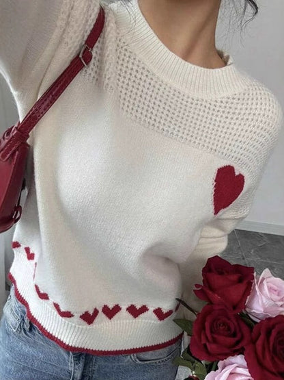 Herz-Muster Crew-Neck Pullover