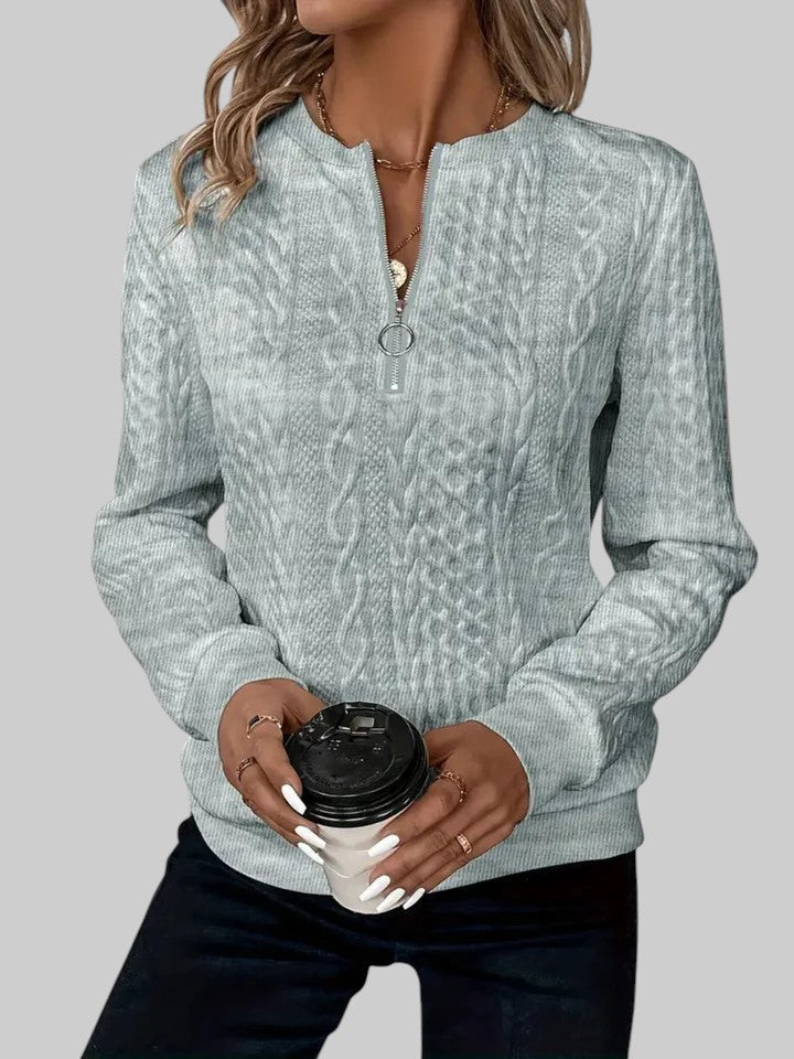 VERA – DAMEN-PULLOVER MIT REISSVERSCHLUSS UND ZOPFMUSTER