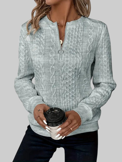 VERA – DAMEN-PULLOVER MIT REISSVERSCHLUSS UND ZOPFMUSTER