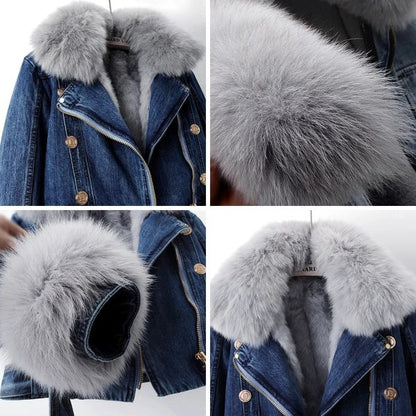 Margaux Luxe Futter Fox Fur Denim Mantel