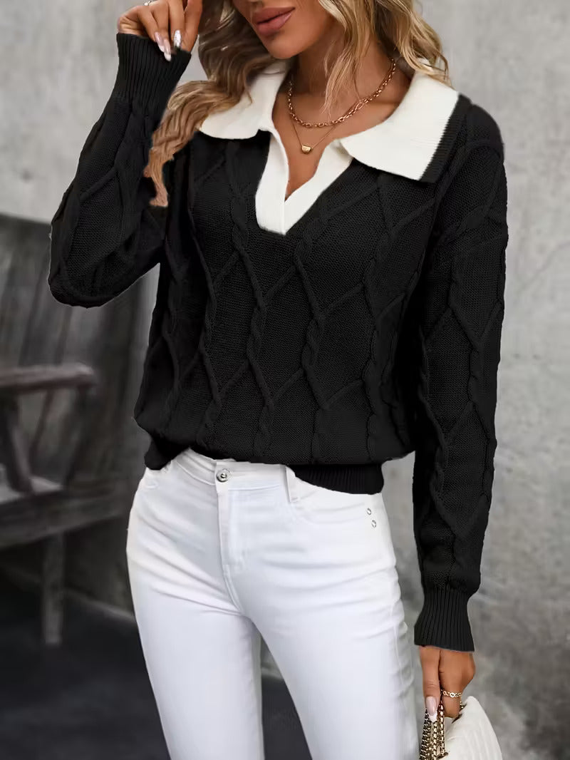 Mahalia - Pullover mit Kabelstrick und Kragen