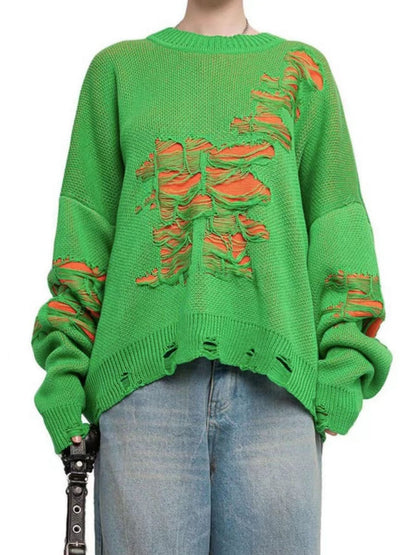 Liber Autumn Damen Kontrastfarbe zerrissener Patchwork Pullover