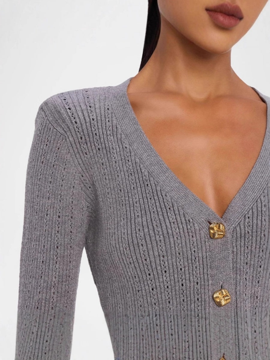 Liber Spring Damen Pullover mit V-Ausschnitt und Rüschen in einfarbig