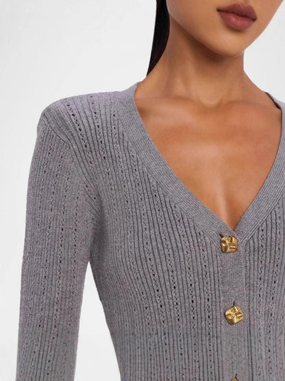 Liber Spring Damen Pullover mit V-Ausschnitt und Rüschen in einfarbig