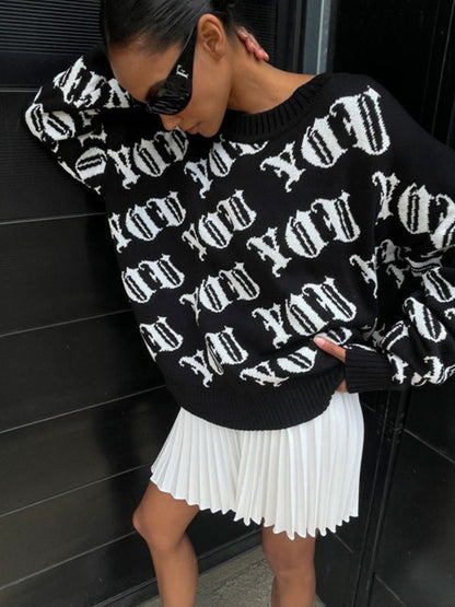 Liber Autumn Damen Retro-Mode Europäischer und Amerikanischer Rockdruck Pullover Sweater