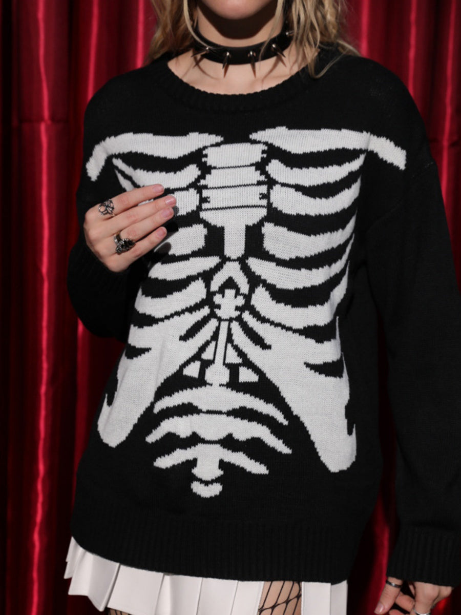 Liber Damen Herbst Totenkopf Langarm Pullover