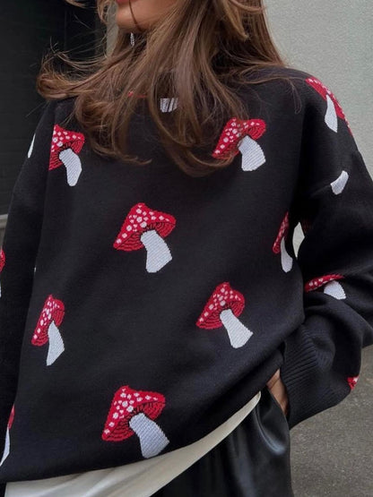 Liber Autumn Damen Pullover mit Pilzmuster aus garngefärbtem Material