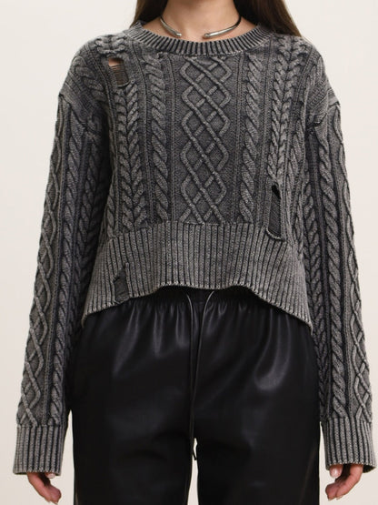 Liber Autumn Damen gewaschenes kurzes Kleidungsstück mit Bauchnabelloch, Batwing-Ärmeln, Pullover-Sweater