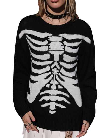 Liber Damen Herbst Totenkopf Langarm Pullover