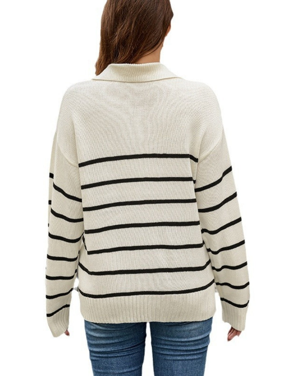 Liber Autumn Damen V-Ausschnitt Kontrastfarben Streifen Jacke Woll