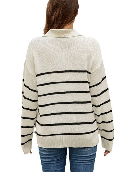 Liber Autumn Damen V-Ausschnitt Kontrastfarben Streifen Jacke Woll