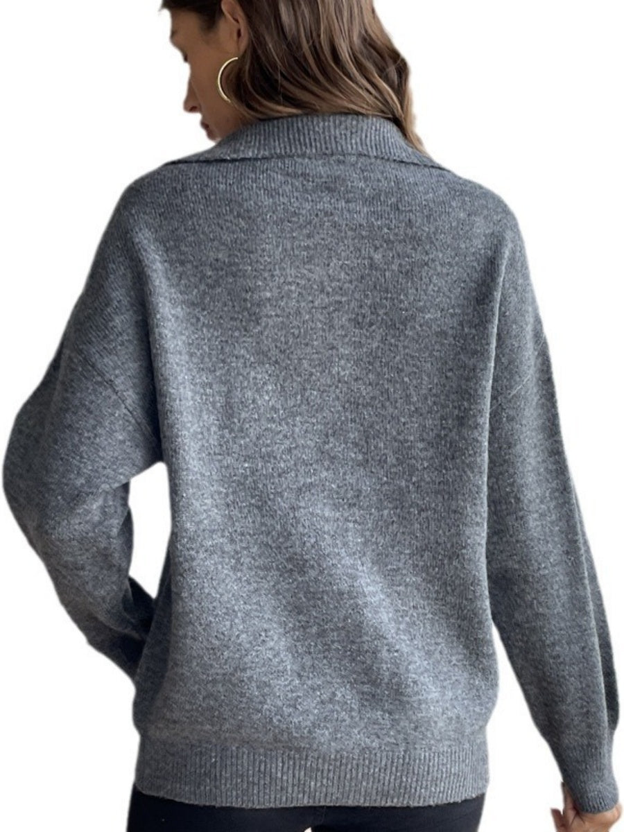 Liber Autumn Damen Reißverschluss Pullover Farbmix Langarm Revers Kurzoberteil