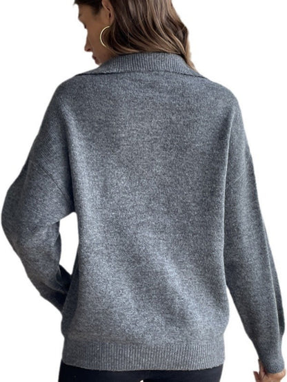 Liber Autumn Damen Reißverschluss Pullover Farbmix Langarm Revers Kurzoberteil