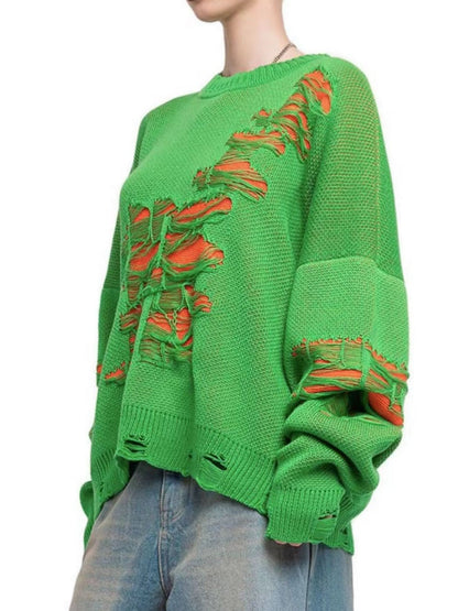 Liber Autumn Damen Kontrastfarbe zerrissener Patchwork Pullover