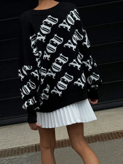 Liber Autumn Damen Retro-Mode Europäischer und Amerikanischer Rockdruck Pullover Sweater