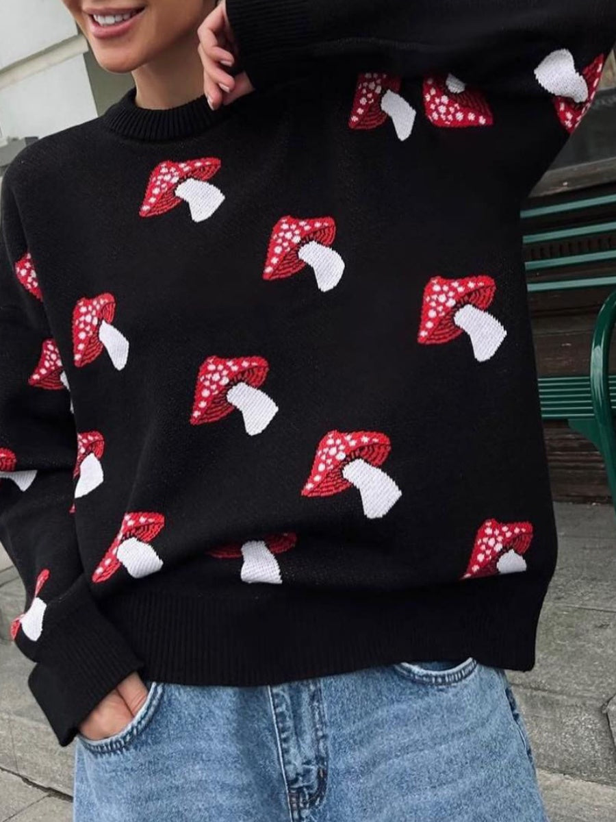 Liber Autumn Damen Pullover mit Pilzmuster aus garngefärbtem Material