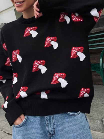 Liber Autumn Damen Pullover mit Pilzmuster aus garngefärbtem Material