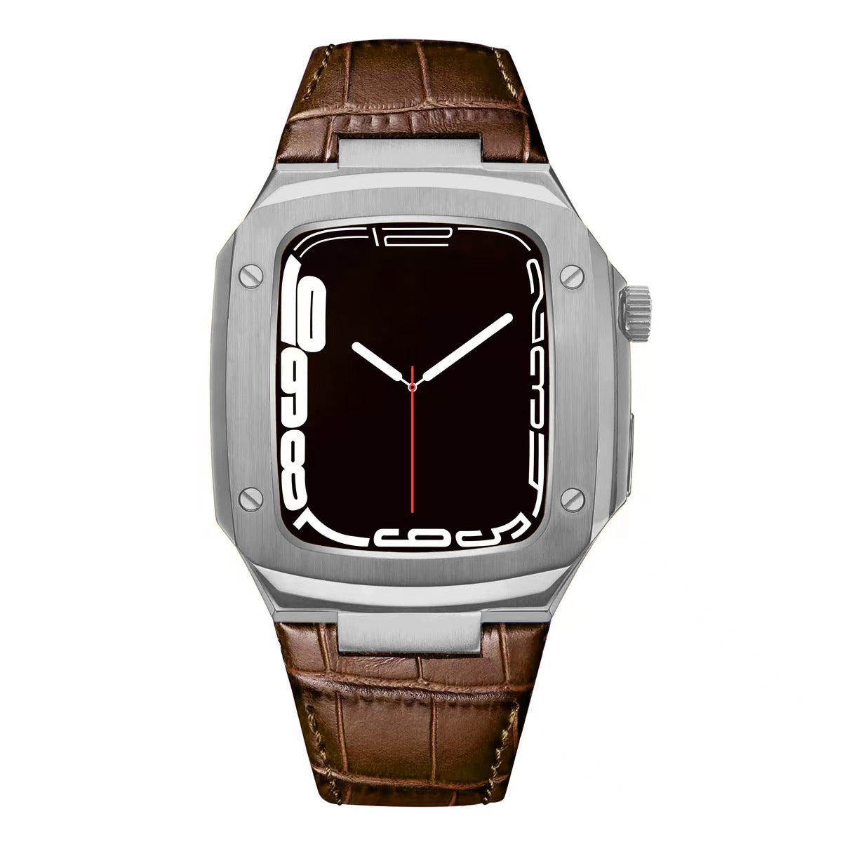 Luxuriöses Metallgehäuse mit Lederarmband für Apple Watch Series 40/41/44/45 mm