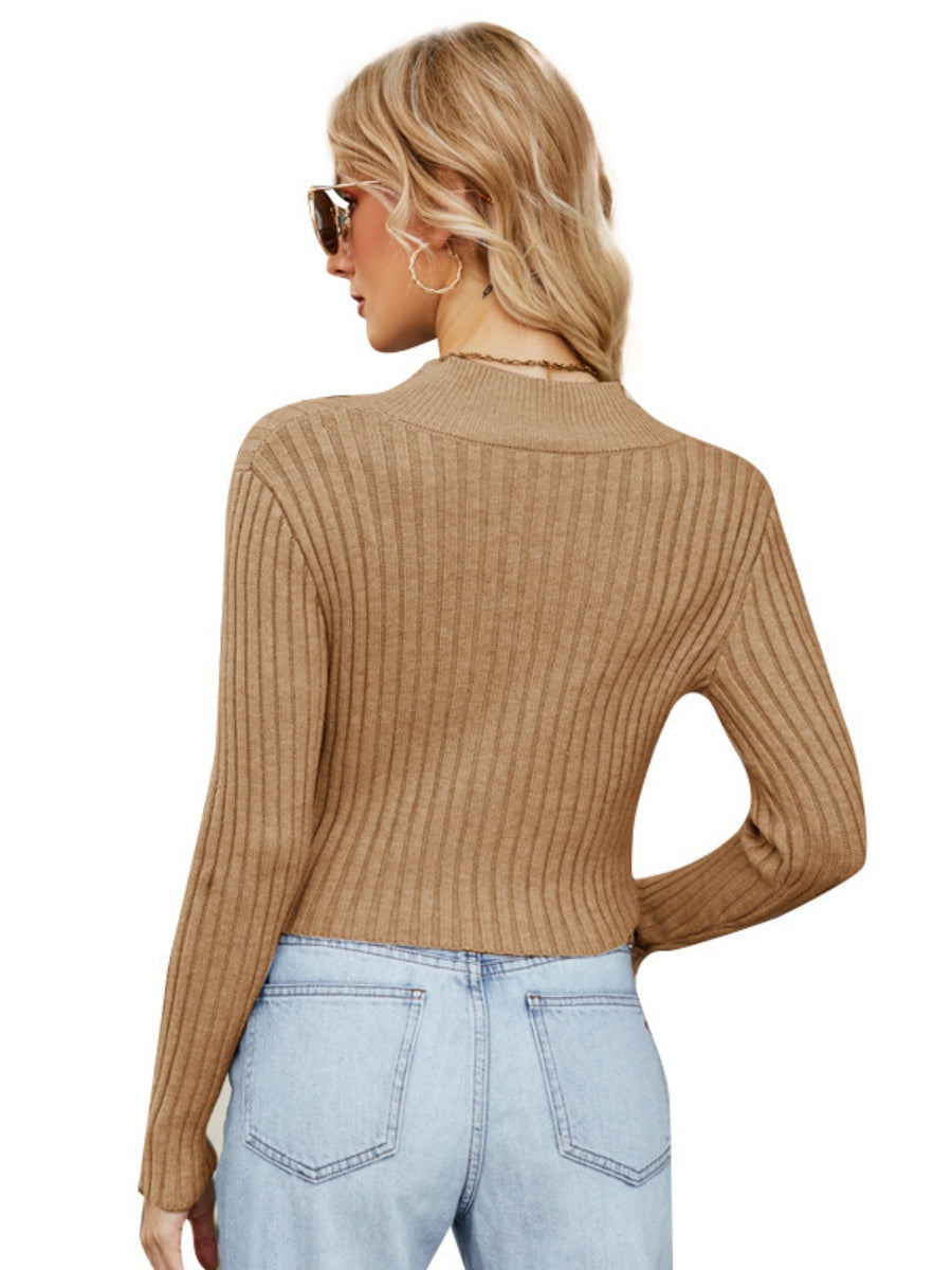 Liber Autumn Damen Reißverschluss V-Ausschnitt langärmliger enger Cardigan Pullover