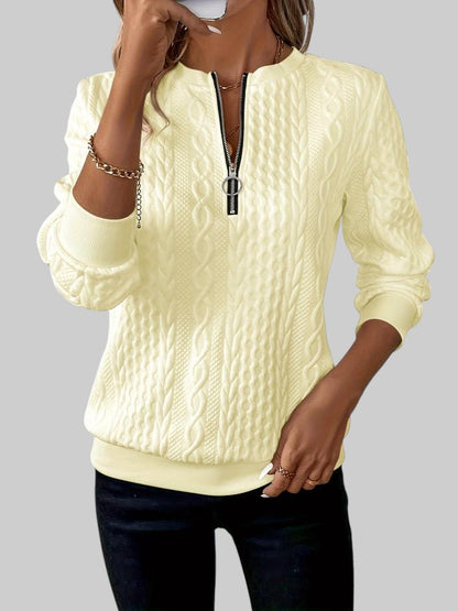 VERA – DAMEN-PULLOVER MIT REISSVERSCHLUSS UND ZOPFMUSTER