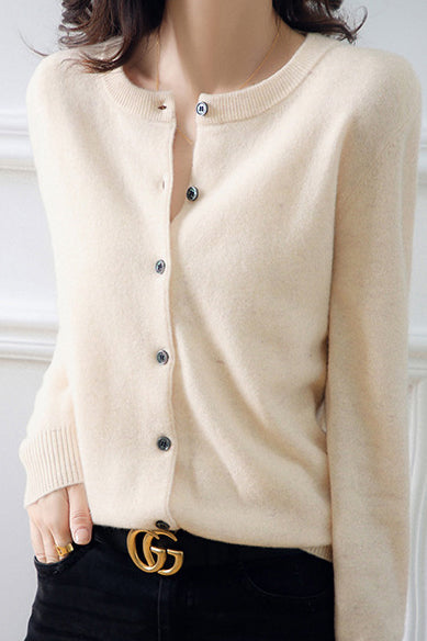 Rundhals-Wollstrick-Cardigan - 12 Farben verfügbar