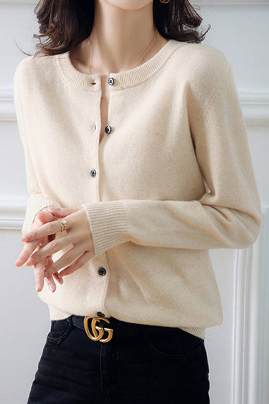 Rundhals-Wollstrick-Cardigan - 12 Farben verfügbar