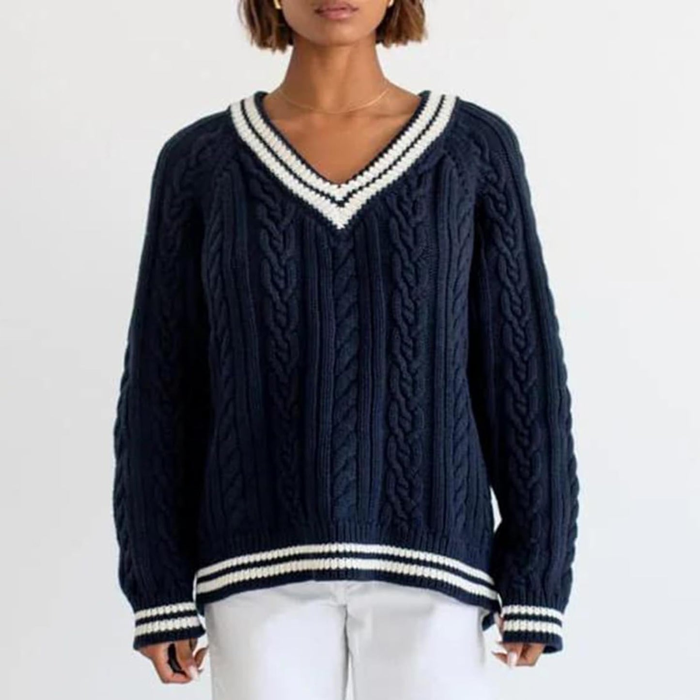 ELYRA™ | CABLE KNIT PULLOVER WITH V-NECK