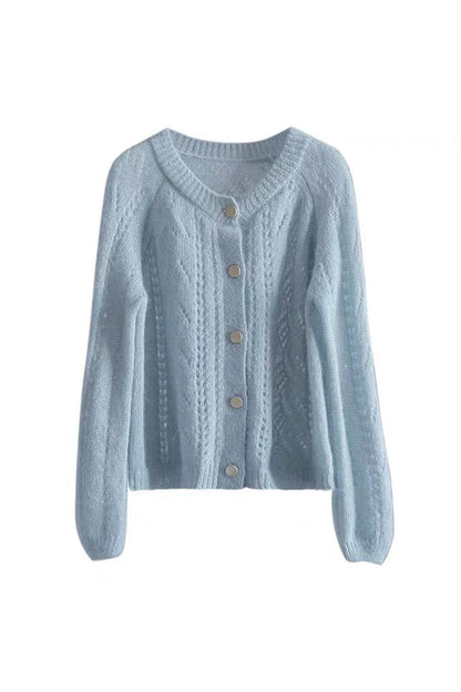 Mock Neck Openwork Strickcardigan
