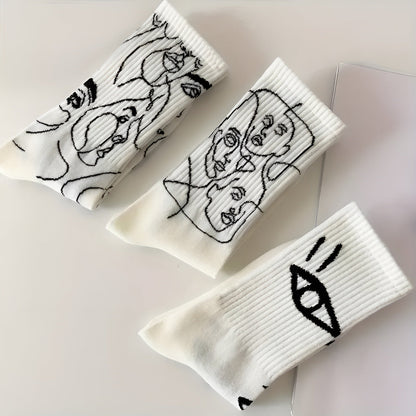 Starrende Gesichter - Abstrakte Linienkunst Socken