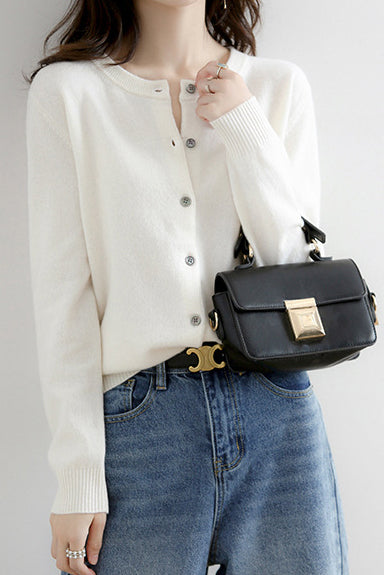 Rundhals-Wollstrick-Cardigan - 12 Farben verfügbar