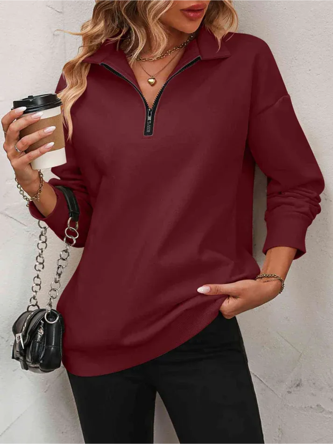 Sofie Sweatshirt mit Reißverschluss und hängenden Schultern für Frauen