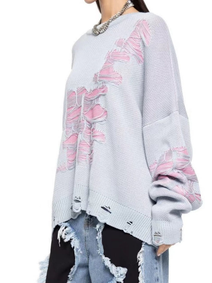 Liber Autumn Damen Kontrastfarbe zerrissener Patchwork Pullover