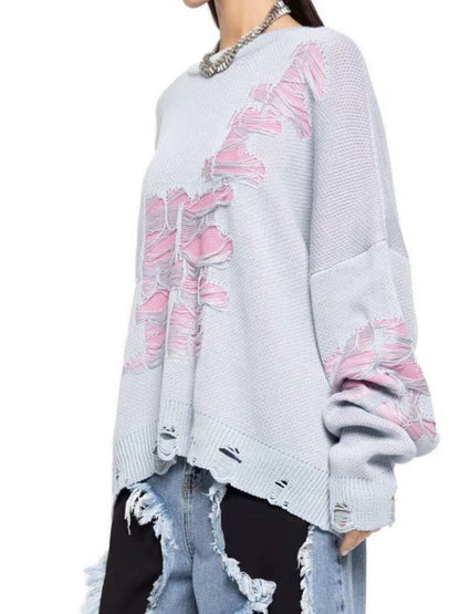 Liber Autumn Damen Kontrastfarbe zerrissener Patchwork Pullover