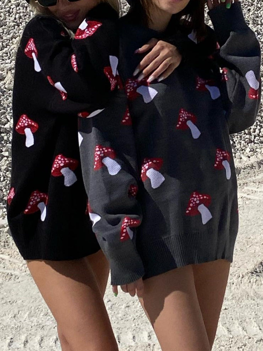 Liber Autumn Damen Pullover mit Pilzmuster aus garngefärbtem Material